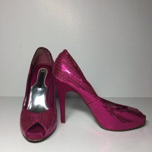 Black Gardenia , Fuchsia  Open Toe Stiletto Heels